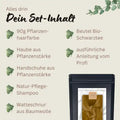 Set-Inhalt mit pflanzlicher Haarfarbe, Bio-Schwarztee, Natur-Pflege-Shampoo und Zubehör