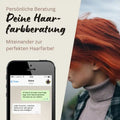 Persönliche Haarfarbberatung, Frau mit roten Haaren im Profil, Smartphone mit Chat-Anfrage