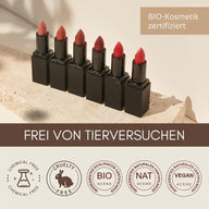 Rossetto Bio – 6 colori, vegano, cruelty-free + senza biossido di titanio – a lunga tenuta + nutriente