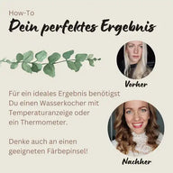 Vorher-Nachher Bild von Frauen mit Hinweis für ein perfektes Haarfärbeergebnis, DIY Anleitung