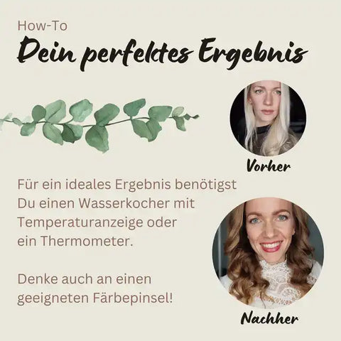 Vorher-Nachher Bild von Frauen mit Hinweis für ein perfektes Haarfärbeergebnis, DIY Anleitung