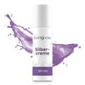 Echt Vital Silbercreme 50 ml Tube vor violettem Spritz-Effekt auf weißem Hintergrund