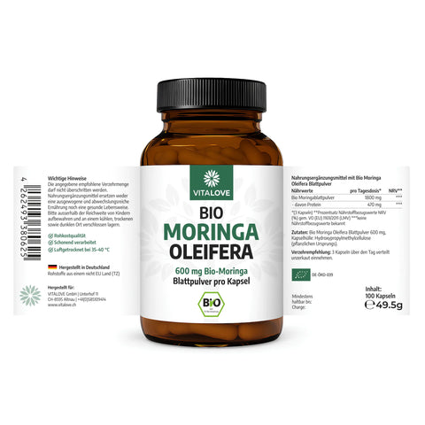 Etikett der Bio Moringa Oleifera Kapseln