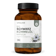 Bio Schwarzkümmelöl Kapseln in grüner VITALOVE Dose