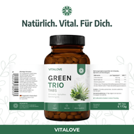 VITALOVE-Green-Trio_Chlorella-Spirulina-Gerstengras-Presslinge