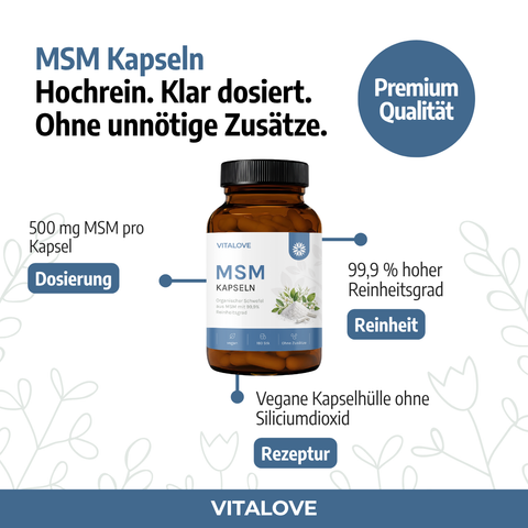 Gélules de MSM avec 1000 mg de MSM pur – 180 gélules