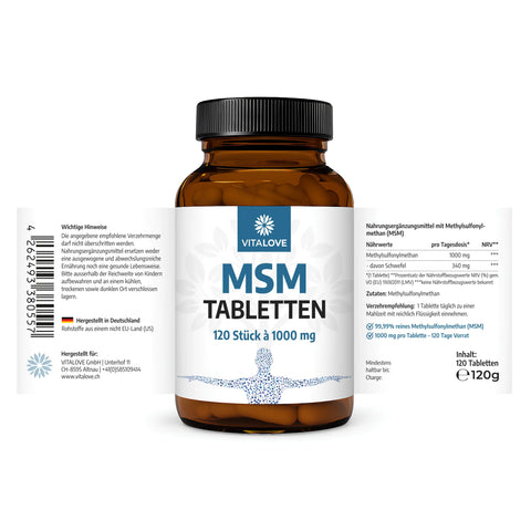 Etikett der MSM Tabletten 120 Stück