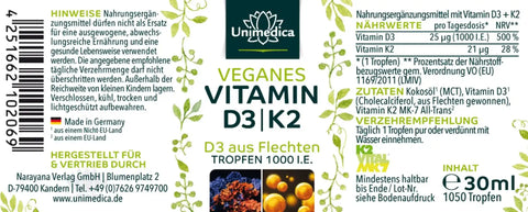Veganes Vitamin D3 / K2 mit D3 aus Flechten mit K2Vital von Kappa - 30 ml - VITALOVE - Naturprodukte