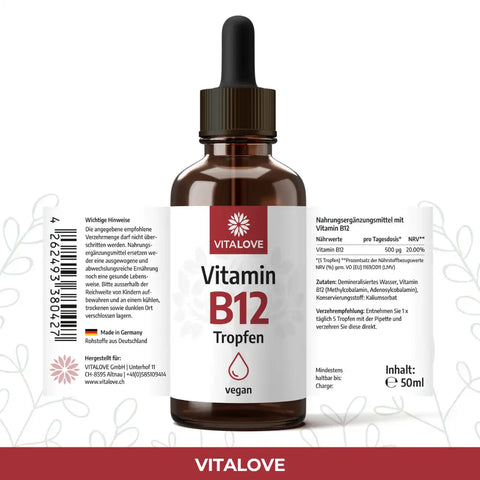 Etikett der bioaktiven B12 Tropfen alkoholfrei