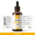 Etikett der Vitamin D3 K2 Tropfen mit MK7 All-Trans
