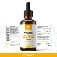 Etikett der Vitamin D3 K2 Tropfen mit MK7 All-Trans