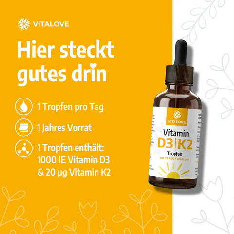 Vitamin D3 K2 Tropfen mit MCT-Öl aus Kokos