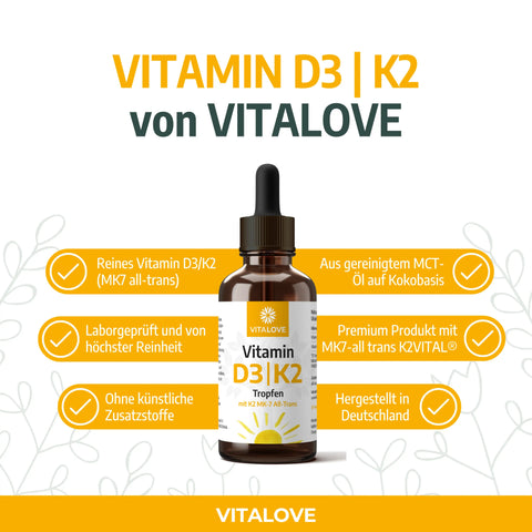 Vitamin D3 K2 Tropfen mit 1000 I.E. D3 pro Tropfen