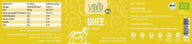 Vitanur Bio Ghee Kuh 500g gelbes Etikett mit Nährwerttabelle, Kuh-Illustration und Bio-Siegel