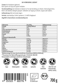 Rückseite Vitanur Bio Kürbiskerne gekeimt 700g, Zutaten, Nährwerte, vegan, glutenfrei, laktosefrei