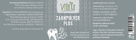 Etikett von Vitanur Zahnpulver Plus, basisches Zahnpflegepulver mit Bio-Kurkuma und Bio-Pfefferminzöl, 45g