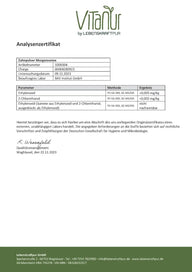 Analysezertifikat für Zahnpulver Morgensonne, Ergebnisse Ethylenoxid und 2-Chlorethanol