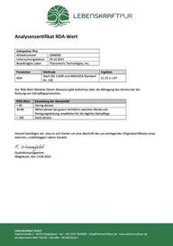 Analysenzertifikat RDA-Wert Zahnpulver Plus von Lebenskraftpur, Prüfungsergebnis 21.31, Laborbericht.
