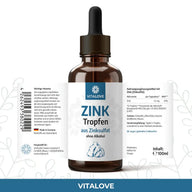 Etikett der VITALOVE Zink Tropfen mit Zinksulfat