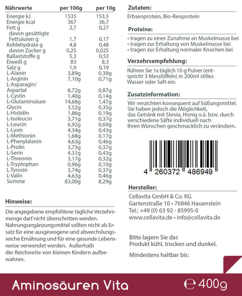 Bio Aminosäuren Vita (natürliche Aminosäuren & Proteine) 400g Vorratsbeutel - VITALOVE - Naturprodukte