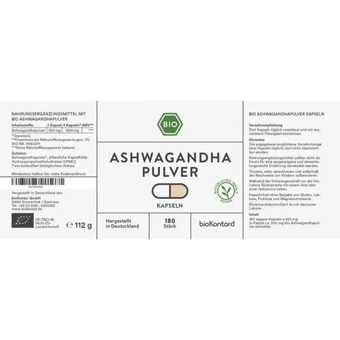 Bio Ashwagandha 180 Kapseln - VITALOVE - Naturprodukte