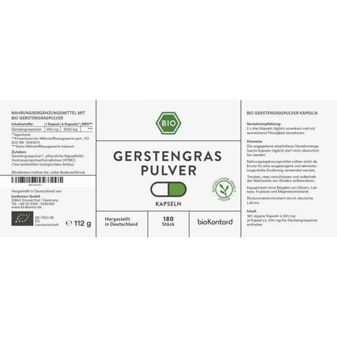 Bio Gerstengraspulver 180 Kapseln - VITALOVE - Naturprodukte