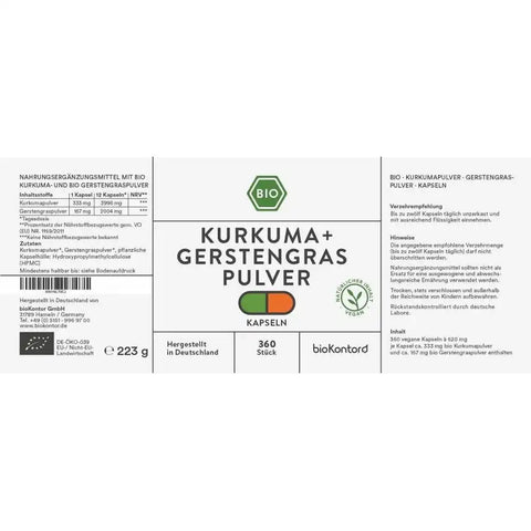 Bio Kurkuma + Gerstengras 360 Kapseln - VITALOVE - Naturprodukte