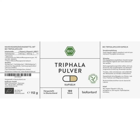 Bio Triphala 180 Kapseln - VITALOVE - Naturprodukte