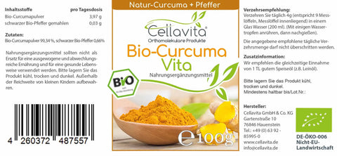 Bio-Curcuma - Pulver (mit schwarzem Pfeffer) - VITALOVE - Naturprodukte