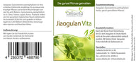 Jiaogulan Vita Badezusatz Etikett mit grünen Jiaogulan-Blättern, Produktinfo, Barcode, Cellavita