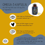 Omega 3 Kapseln mit DHA und EPA aus Algenöl - vegan - [konventionell!] - VITALOVE - Naturprodukte