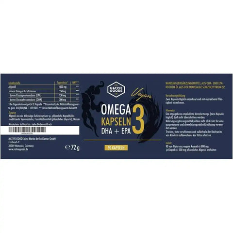 Omega 3 Kapseln mit DHA und EPA aus Algenöl - vegan - [konventionell!] - VITALOVE - Naturprodukte