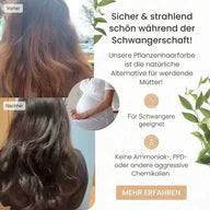 Vorher-nachher Vergleich Pflanzenhaarfarbe für Schwangere, natürliches, chemiefreies Haar