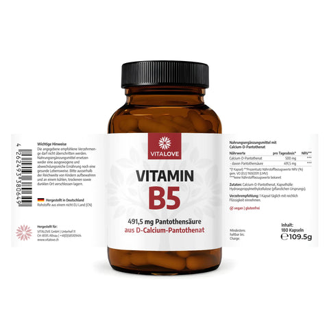 Vitamin B5 Kapseln (Pantothensäure) – 180 Kapseln